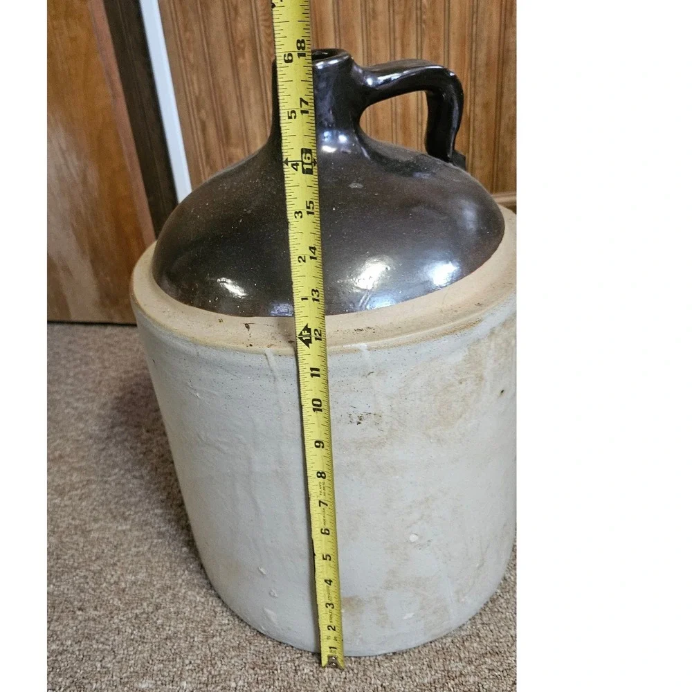 Antique Stoneware Crock Jug 5‎ Gallon Brown Glazed Top Farmhouse Decor Primitive